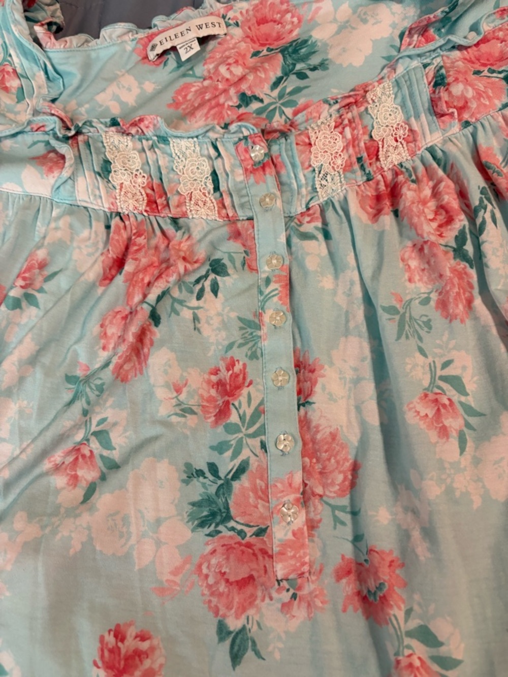 Eileen West Floral cap sleeve nightgown ruffle hem size 2X super soft long - Picture 10 of 11
